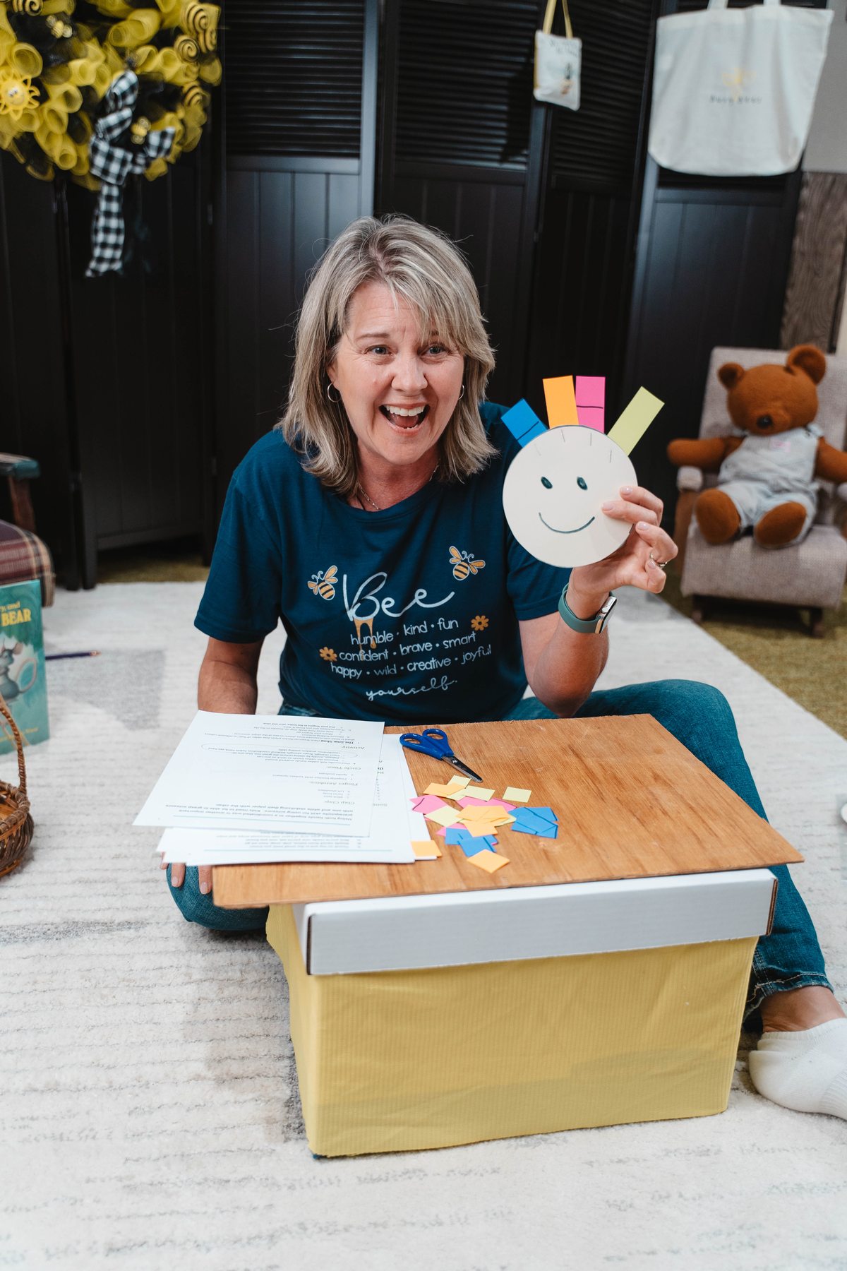 Joanne McMahon preparing a craft activity